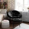 Flash Furniture Gwen Oversize Folding Saucer Chair – Blush Faux Fur Moon Chair – Soft Gold Metal Frame – 38″ Portable Folding Chair – for Dorm and Bedroom(Black Fabric/Black Frame)
