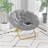 Flash Furniture Gwen Oversize Folding Saucer Chair – Blush Faux Fur Moon Chair – Soft Gold Metal Frame – 38″ Portable Folding Chair – for Dorm and Bedroom(Gray/Soft Gold)