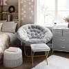 Flash Furniture Gwen Oversize Folding Saucer Chair – Blush Faux Fur Moon Chair – Soft Gold Metal Frame – 38″ Portable Folding Chair – for Dorm and Bedroom(Gray Fabric/Soft Gold Frame)