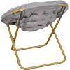 Flash Furniture Gwen Oversize Folding Saucer Chair – Blush Faux Fur Moon Chair – Soft Gold Metal Frame – 38″ Portable Folding Chair – for Dorm and Bedroom(Gray/Soft Gold)