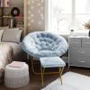 Flash Furniture Gwen Oversize Folding Saucer Chair – Blush Faux Fur Moon Chair – Soft Gold Metal Frame – 38″ Portable Folding Chair – for Dorm and Bedroom(Aqua Fabric/Soft Gold Frame)