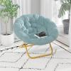 Flash Furniture Gwen Oversize Folding Saucer Chair – Blush Faux Fur Moon Chair – Soft Gold Metal Frame – 38″ Portable Folding Chair – for Dorm and Bedroom(Dusty Aqua/Soft Gold)