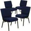 Flash Furniture HERCULES Series 21”W Stacking Church Chair in Black Dot Patterned Fabric – Gold Vein Frame(Navy Blue Dot Patterned Fabric/Gold Vein Frame)