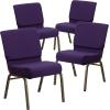 Flash Furniture HERCULES Series 21”W Stacking Church Chair in Black Dot Patterned Fabric – Gold Vein Frame(Royal Purple Fabric/Gold Vein Frame)