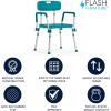 Flash Furniture HERCULES Series 300 Lb. Capacity Adjustable White Bath & Shower Chair with Quick Release Back & Arms(Teal)