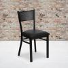 Flash Furniture HERCULES Series Black Grid Back Metal Restaurant Chair – Walnut Wood Seat(Black Vinyl Seat/Black Metal Frame)