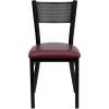 Flash Furniture HERCULES Series Black Grid Back Metal Restaurant Chair – Walnut Wood Seat(Burgundy Vinyl Seat/Black Metal Frame)