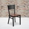 Flash Furniture HERCULES Series Black Grid Back Metal Restaurant Chair – Walnut Wood Seat(Cherry Wood Seat/Black Metal Frame)