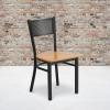 Flash Furniture HERCULES Series Black Grid Back Metal Restaurant Chair – Walnut Wood Seat(Natural Wood Seat/Black Metal Frame)
