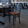 Flash Furniture HERCULES Series Black Ladder Back Metal Restaurant Chair – Black Vinyl Seat(Cherry Wood)