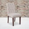 Flash Furniture HERCULES Series Black LeatherSoft Parsons Chair with Rolled Back, Accent Nail Trim and Walnut Finish(Beige Fabric)