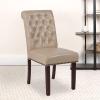 Flash Furniture HERCULES Series Black LeatherSoft Parsons Chair with Rolled Back, Accent Nail Trim and Walnut Finish(Beige Leathersoft)