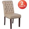 Flash Furniture HERCULES Series Black LeatherSoft Parsons Chair with Rolled Back, Accent Nail Trim and Walnut Finish(Beige Leathersoft)