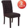 Flash Furniture HERCULES Series Black LeatherSoft Parsons Chair with Rolled Back, Accent Nail Trim and Walnut Finish(Brown Fabric)
