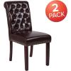 Flash Furniture HERCULES Series Black LeatherSoft Parsons Chair with Rolled Back, Accent Nail Trim and Walnut Finish(Brown Leathersoft)