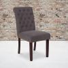 Flash Furniture HERCULES Series Black LeatherSoft Parsons Chair with Rolled Back, Accent Nail Trim and Walnut Finish(Dark Gray Fabric)