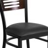 Flash Furniture HERCULES Series Black Slat Back Metal Restaurant Chair – Walnut Wood Back, Black Vinyl Seat(Walnut Wood Back/Black Vinyl Seat/Black Metal Frame)