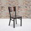 Flash Furniture HERCULES Series Black Slat Back Metal Restaurant Chair – Walnut Wood Back, Black Vinyl Seat(Walnut Wood Back/Walnut Wood Seat/Black Metal Frame)