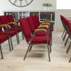 Flash Furniture HERCULES Series Church Chair – Gray Fabric – Stackable – 21″W – Wood Accented Arms – Silver Vein Frame(Burgundy Fabric/Silver Vein Frame)