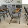 Flash Furniture HERCULES Series Church Chair – Gray Fabric – Stackable – 21″W – Wood Accented Arms – Silver Vein Frame(Gray Fabric/Silver Vein Frame)