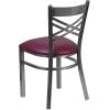 Flash Furniture HERCULES Series Clear Coated ”X” Back Metal Restaurant Chair – Black Vinyl Seat(Burgundy Vinyl Seat/Clear Coated Metal Frame)