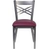 Flash Furniture HERCULES Series Clear Coated ”X” Back Metal Restaurant Chair – Black Vinyl Seat(Burgundy Vinyl Seat/Clear Coated Metal Frame)