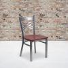 Flash Furniture HERCULES Series Clear Coated ”X” Back Metal Restaurant Chair – Black Vinyl Seat(Cherry Wood Seat/Clear Coated Metal Frame)