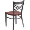 Flash Furniture HERCULES Series Clear Coated ”X” Back Metal Restaurant Chair – Black Vinyl Seat(Cherry Wood Seat/Clear Coated Metal Frame)