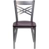 Flash Furniture HERCULES Series Clear Coated ”X” Back Metal Restaurant Chair – Black Vinyl Seat(Mahogany Wood Seat/Clear Coated Metal Frame)