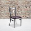 Flash Furniture HERCULES Series Clear Coated ”X” Back Metal Restaurant Chair – Black Vinyl Seat(Mahogany Wood Seat/Clear Coated Metal Frame)