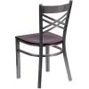 Flash Furniture HERCULES Series Clear Coated ”X” Back Metal Restaurant Chair – Black Vinyl Seat(Mahogany Wood Seat/Clear Coated Metal Frame)
