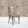 Flash Furniture HERCULES Series Clear Coated ”X” Back Metal Restaurant Chair – Black Vinyl Seat(Natural Wood Seat/Clear Coated Metal Frame)