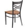 Flash Furniture HERCULES Series Clear Coated ”X” Back Metal Restaurant Chair – Black Vinyl Seat(Natural Wood Seat/Clear Coated Metal Frame)