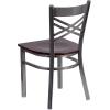 Flash Furniture HERCULES Series Clear Coated ”X” Back Metal Restaurant Chair – Black Vinyl Seat(Walnut Wood Seat/Clear Coated Metal Frame)