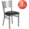 Flash Furniture HERCULES Series Silver Slat Back Metal Restaurant Chair – Black Vinyl Seat(Black Vinyl Seat/Silver Frame)