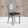 Flash Furniture HERCULES Series Silver Slat Back Metal Restaurant Chair – Black Vinyl Seat(Black Vinyl Seat/Silver Frame)