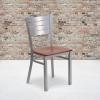 Flash Furniture HERCULES Series Silver Slat Back Metal Restaurant Chair – Black Vinyl Seat(Cherry Wood Seat)