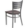 Flash Furniture HERCULES Series Silver Slat Back Metal Restaurant Chair – Black Vinyl Seat(Mahogany Wood Seat)