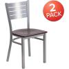 Flash Furniture HERCULES Series Silver Slat Back Metal Restaurant Chair – Black Vinyl Seat(Mahogany Wood Seat/Silver Frame)