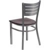 Flash Furniture HERCULES Series Silver Slat Back Metal Restaurant Chair – Black Vinyl Seat(Mahogany Wood Seat/Silver Frame)