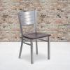 Flash Furniture HERCULES Series Silver Slat Back Metal Restaurant Chair – Black Vinyl Seat(Mahogany Wood Seat/Silver Frame)