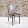 Flash Furniture HERCULES Series Silver Slat Back Metal Restaurant Chair – Black Vinyl Seat(Walnut Wood Seat)