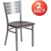 Flash Furniture HERCULES Series Silver Slat Back Metal Restaurant Chair – Black Vinyl Seat(Walnut Wood Seat/Silver Frame)