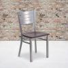 Flash Furniture HERCULES Series Silver Slat Back Metal Restaurant Chair – Black Vinyl Seat(Walnut Wood Seat/Silver Frame)