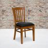 Flash Furniture HERCULES Series Vertical Slat Back Walnut Wood Restaurant Chair(Black Vinyl Seat/Cherry Wood Frame)