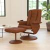 Flash Furniture Hall Massaging Heat Controlled Adjustable Recliner and Ottoman with Wrapped Base in Black LeatherSoft(Brown)