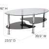 Flash Furniture Hampden Glass Coffee Table with Black Glass Shelves and Stainless Steel Legs