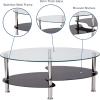 Flash Furniture Hampden Glass Coffee Table with Black Glass Shelves and Stainless Steel Legs