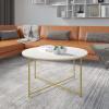 Flash Furniture Hampstead Collection Coffee Table – Modern White Marble Finish Coffee Table – Crisscross Brushed Gold Frame(White Marble Top/Brushed Gold Frame)