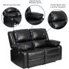 Flash Furniture Harmony Series Black LeatherSoft Loveseat with Two Built-In Recliners(Black Leathersoft)